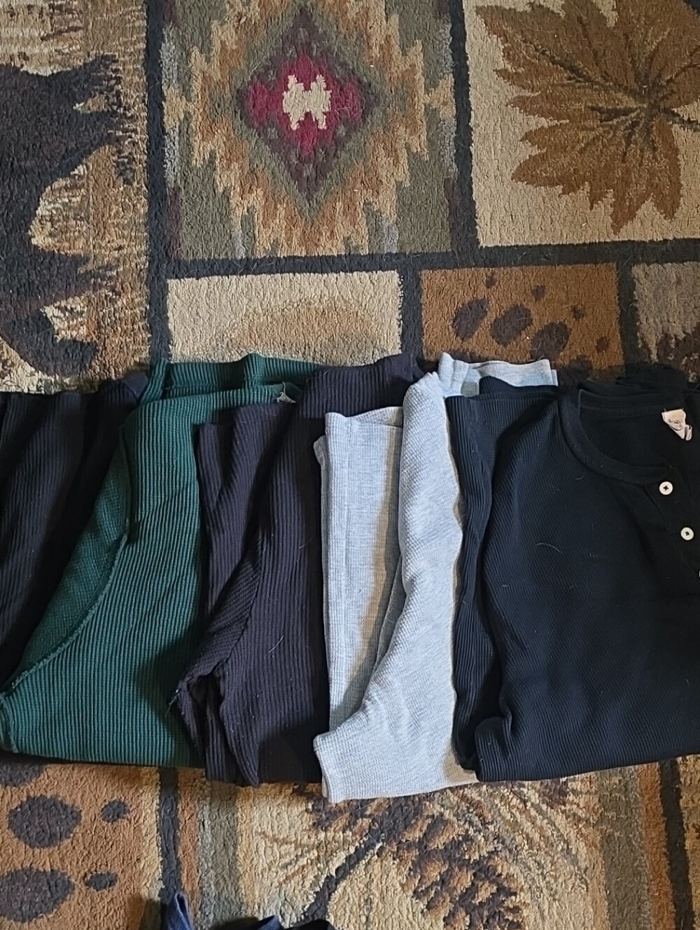 Men's Long Sleeve Ribbed Henley Tee - Black, Dark Green, Charcoal, Light Gray